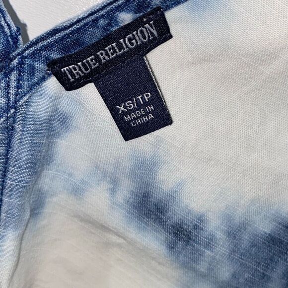 True Religion Women's Bleached Indigo Raw Edge Tie Dye V-Neck Tank Top Size XS - Picture 8 of 8